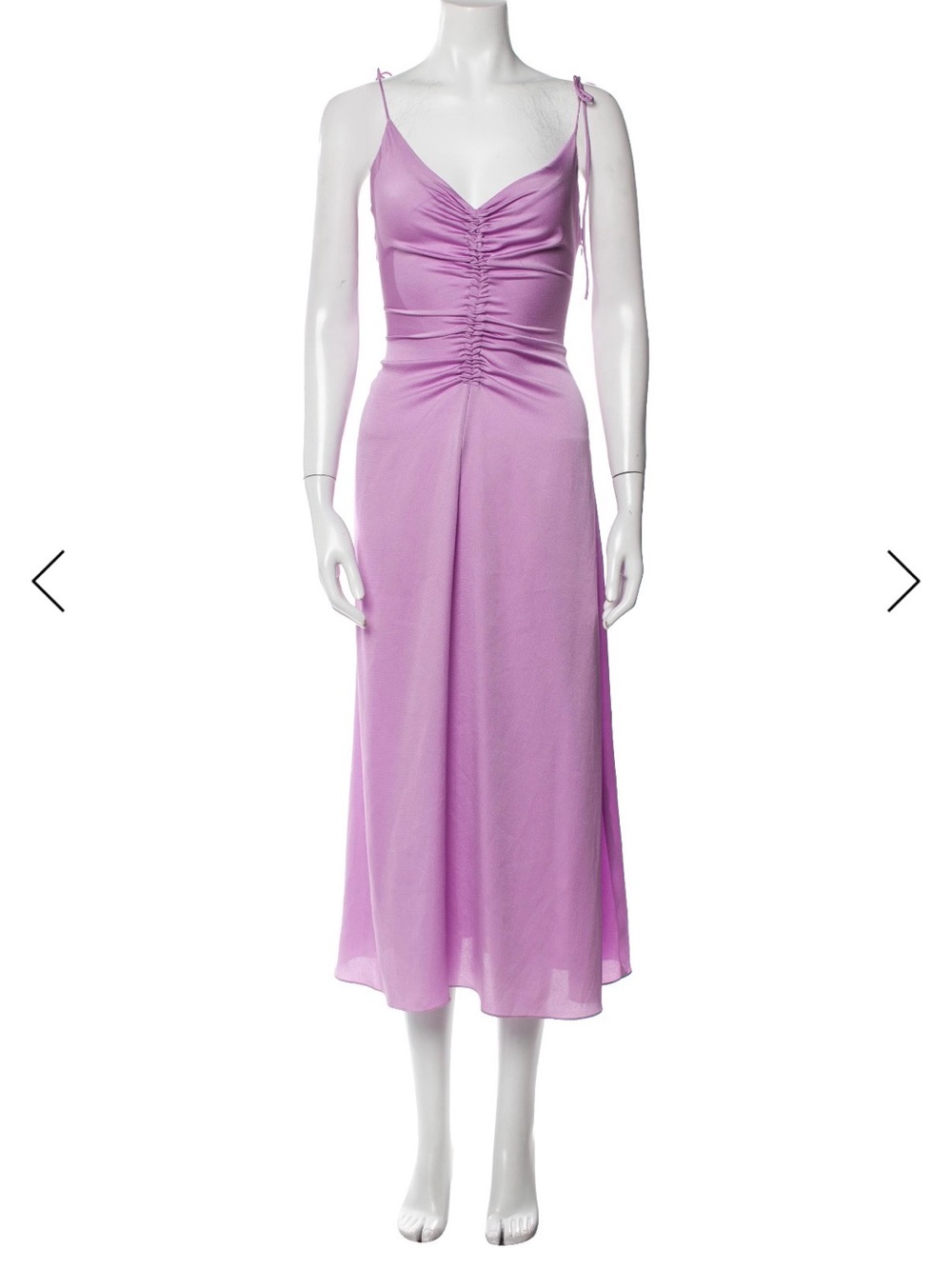 Sandro Praline Lilac Ruched Spaghetti- Strap Midi Dress
